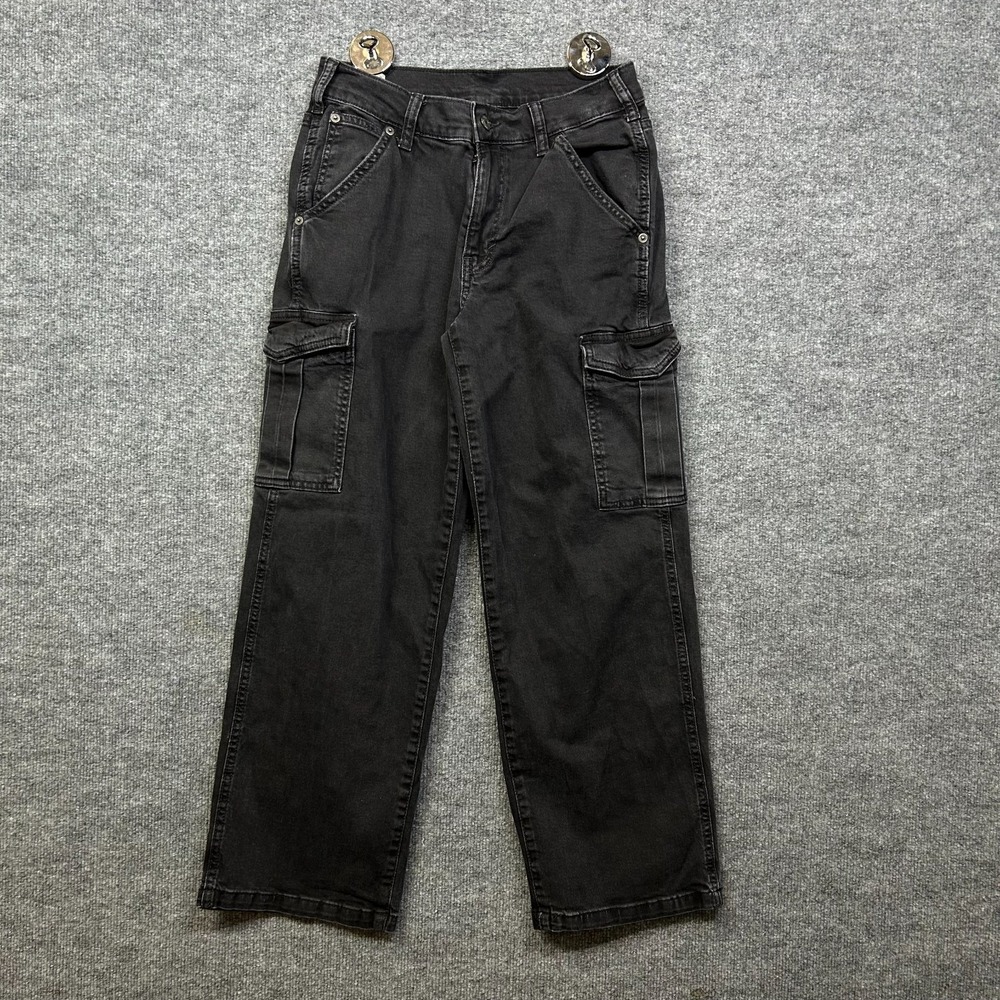 GAP 90s Loose Mid Rise Jeans Womens Black Denim Cargo Pockets Streetwear - 26 2P